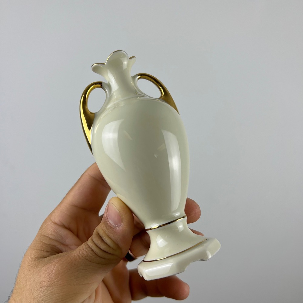 M. &‎ R. France Miniature Bud Vase Gold Trim Cream Porcelain Excellent Vintage